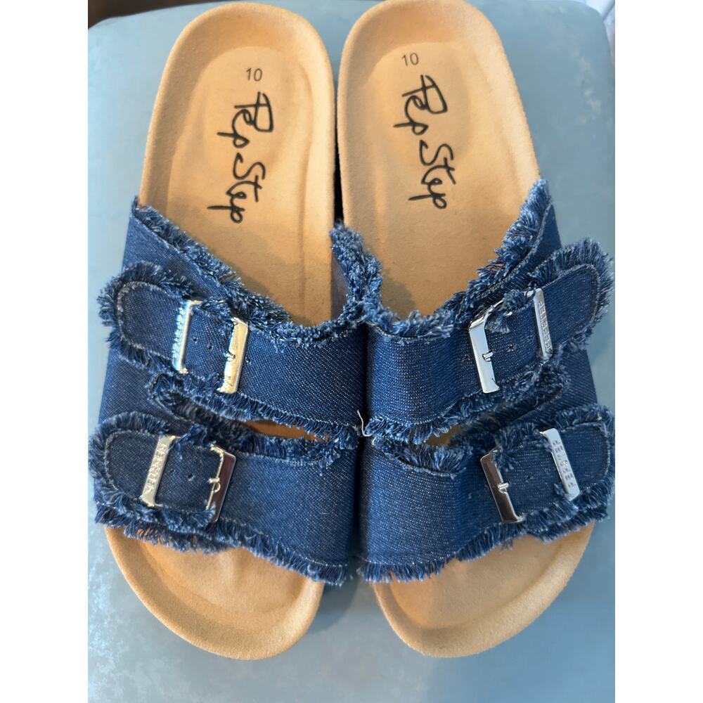 PepStep Frayed Denim Platform Slide Sandals - Women’s Size 10 - NWOT
